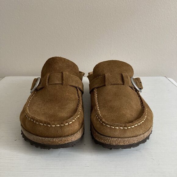 Birkenstock Tan Suede Clogs with Buckle - Picture 3 of 11